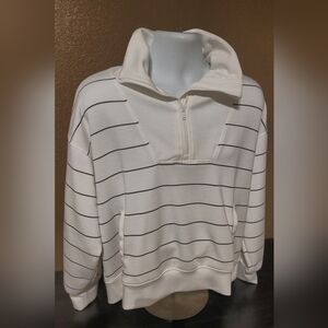 SET *** White And Black Striped Quarter-Zip Pullover And Skort Set